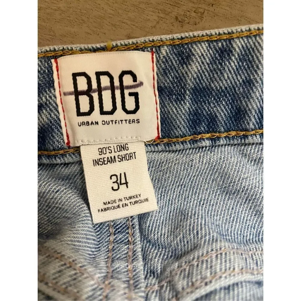 NWT Urban Outfitters BDG 90s Denim Shorts Long Inseam Distressed Cutoffs size 34